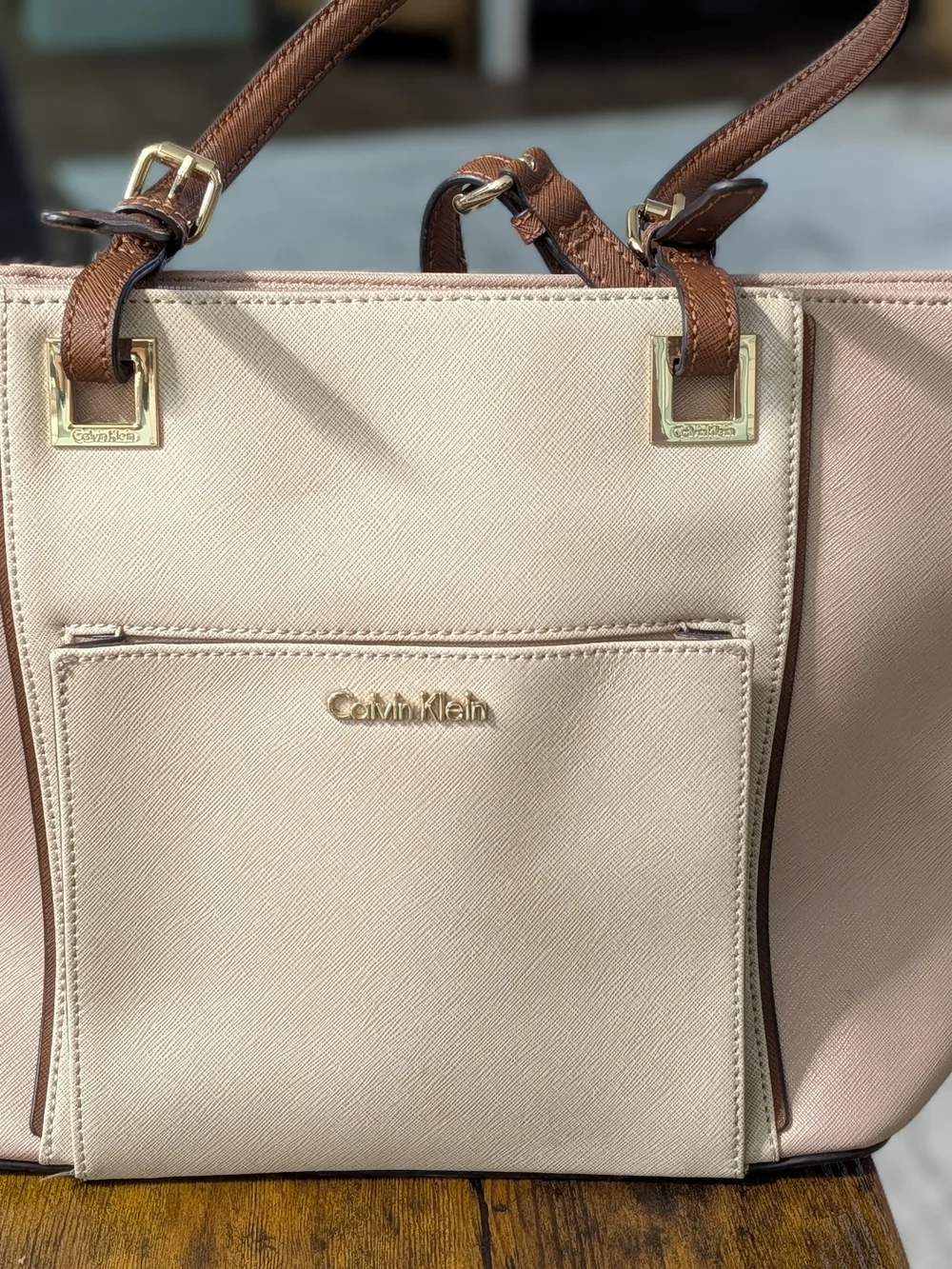 Calvin Klein Blush Pink and Brown Structured Tote